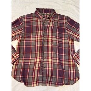 Lauren Ralph Lauren Women L Shirt Burgundy Plaid Button Up 100% Cotton Casual